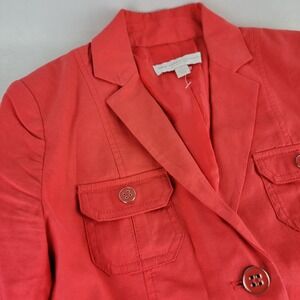 New York And Company Stretch Salmon Button Blazer Jacket Linen Blend Size 2